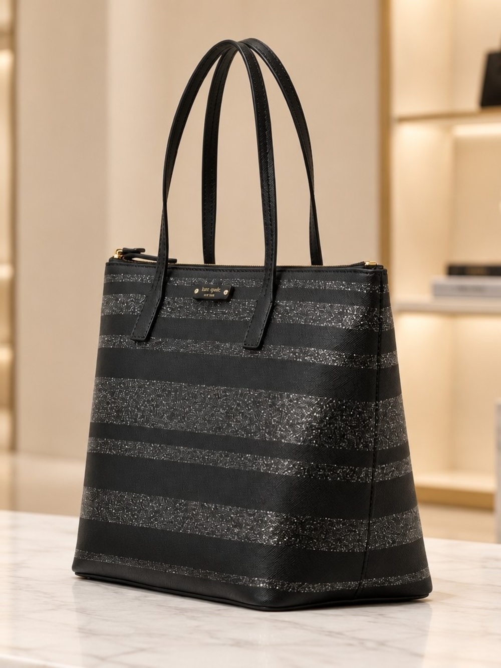 KATE SPADE Haven Lane Hani Striped Tote Bag in Black Glitter Strip - Picture 4 of 5